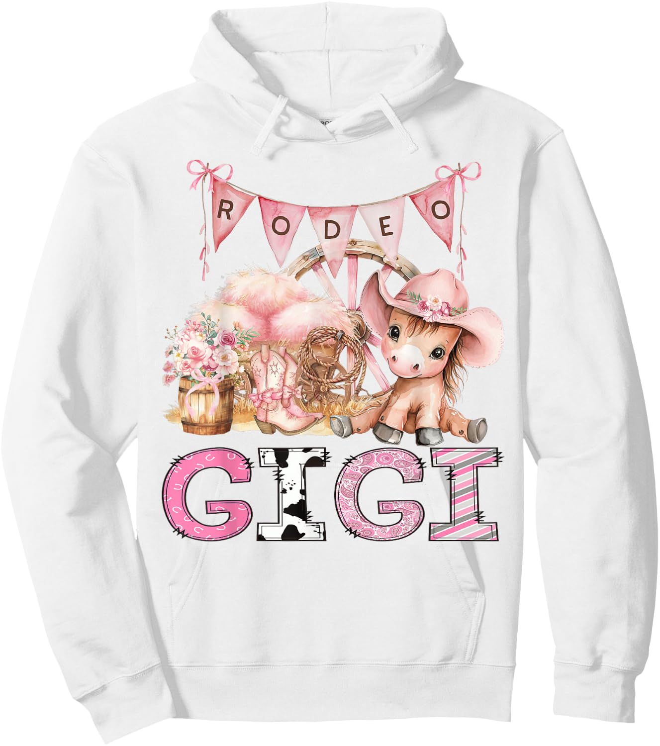 Rodeo Gigi Pink Cowgirl Coquette 1St Birthday Girl Hoodie - Hoodie | White