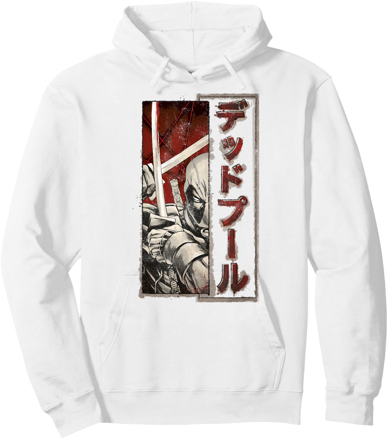 Marvel Deadpool Kanji Fighting Swords Graphic Hoodie - Hoodie | White