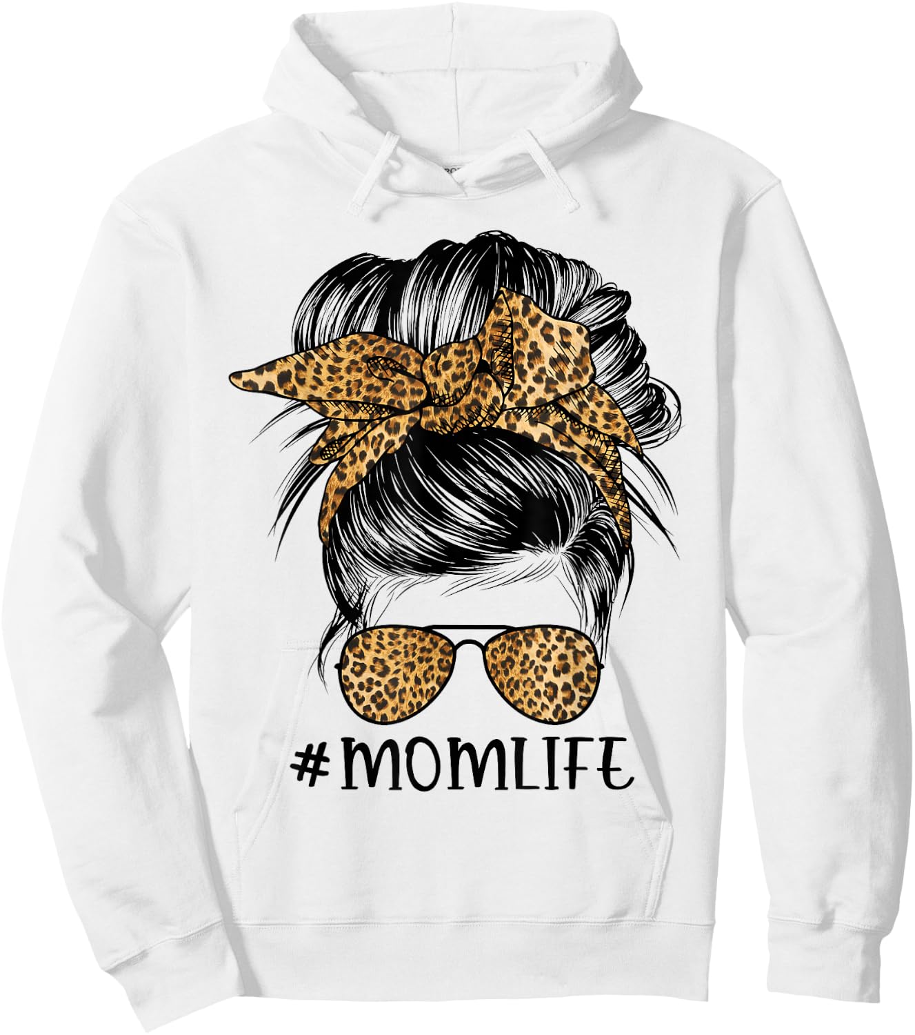 Mom Life Messy Bun Hair Bandana Leopard Print Hoodie - Hoodie | White