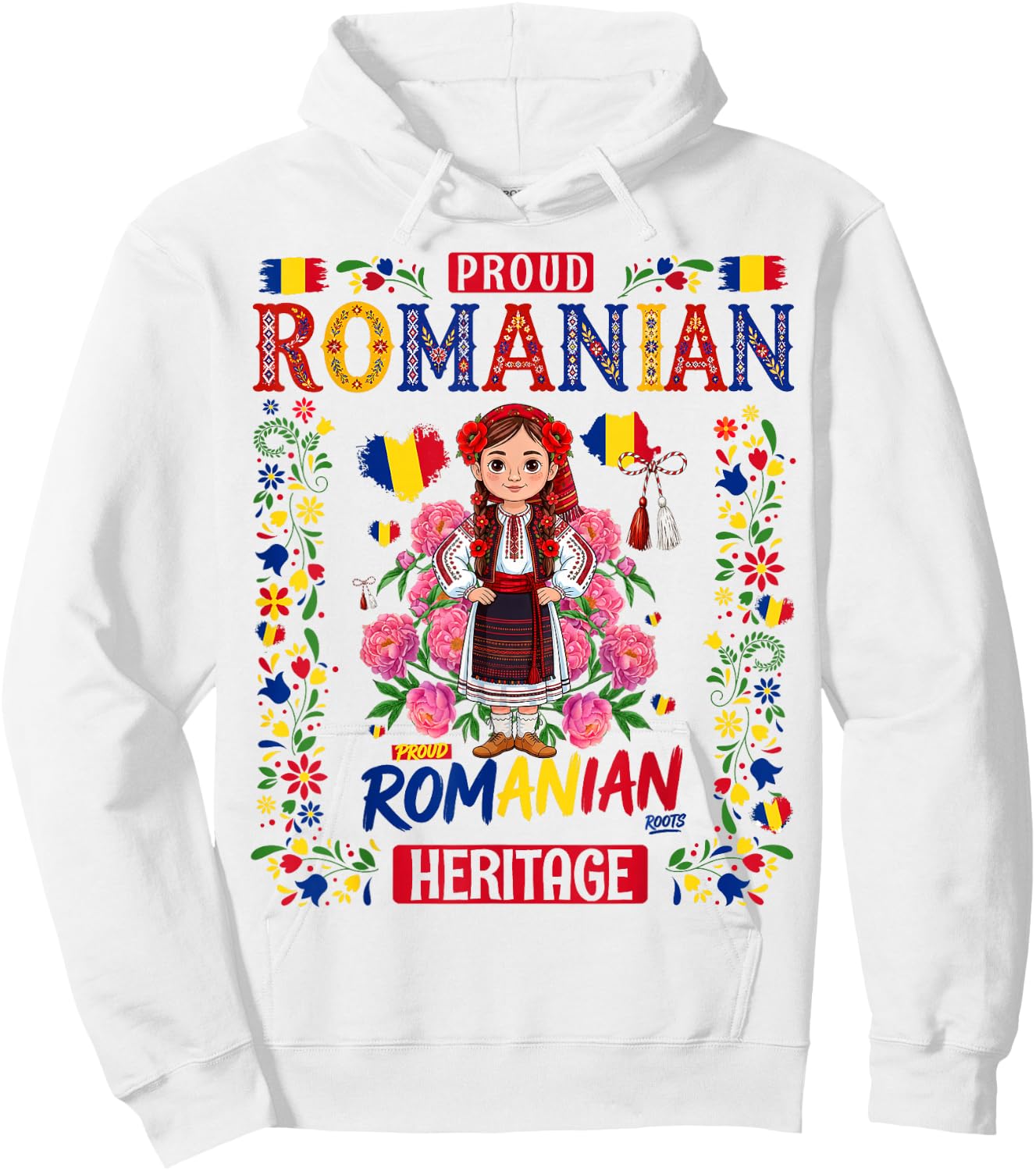 Romanian Flag Outfit Idea for Girls & Romania Folk Themed Hoodie - Hoodie | White