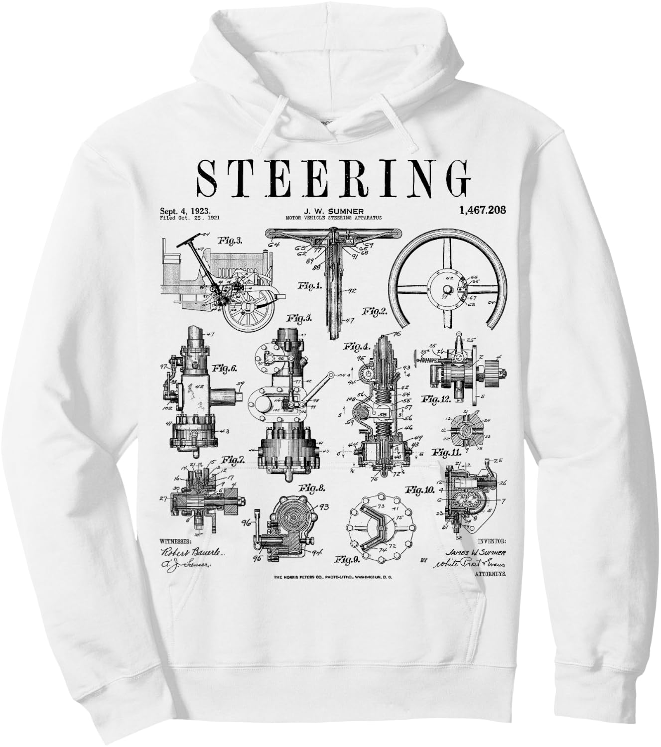 Car Steering Wheel Auto Mechanic Cars Vintage Patent Hoodie - Hoodie | White