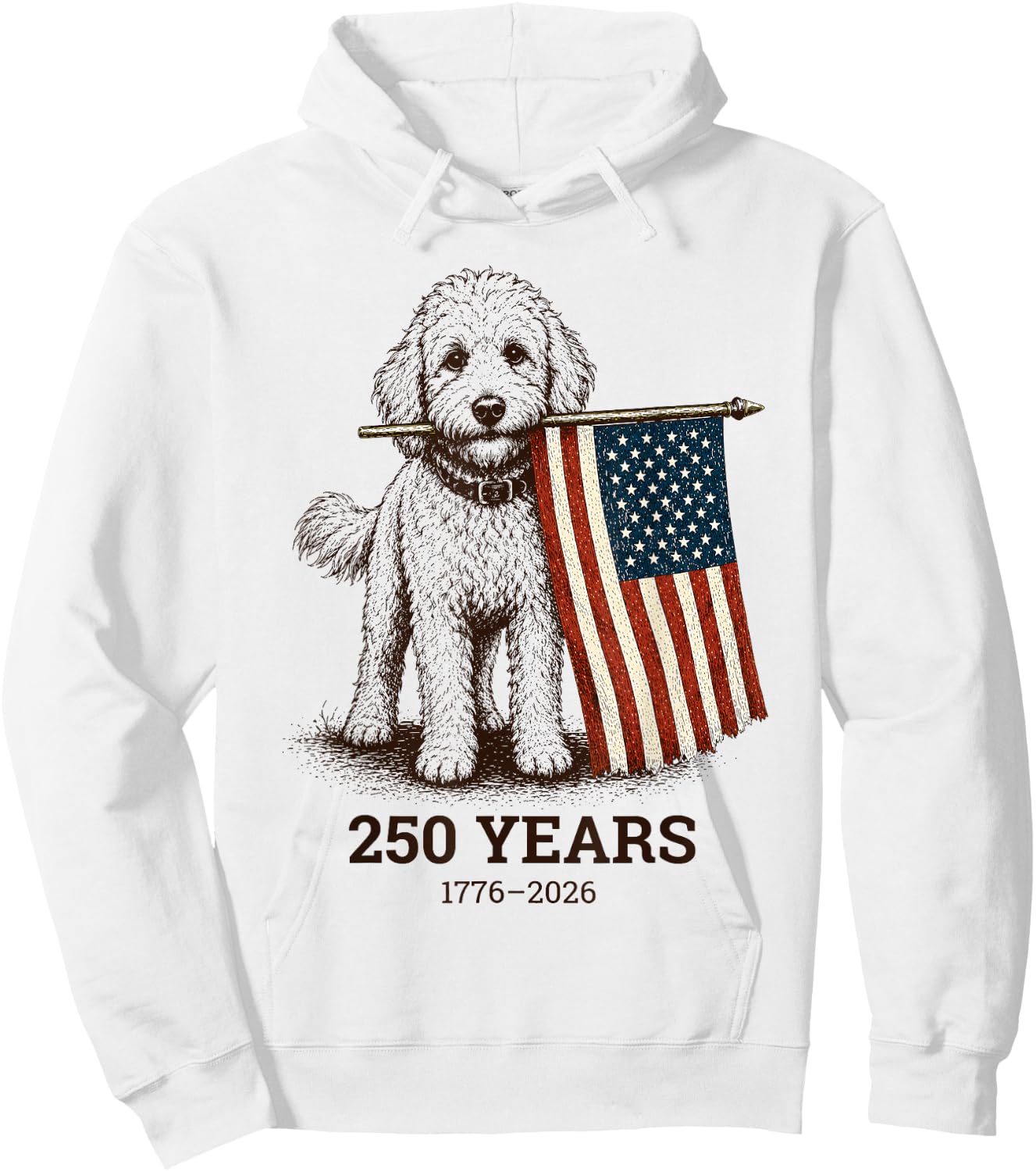 Vintage Goldendoodle Patriotic Dog 250 Years 1776 2026 Hoodie - Hoodie | White