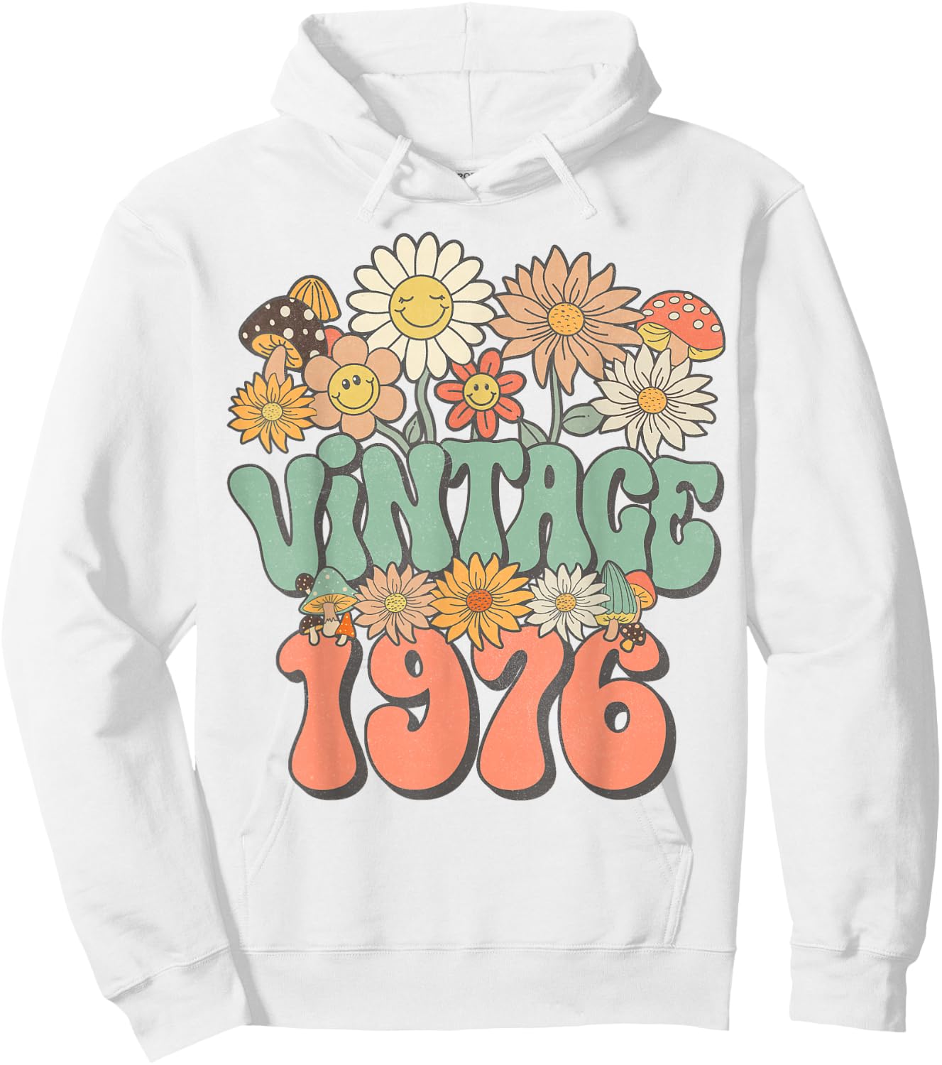 Vintage 1976 Daisy Hippie Groovy Wildflower 50th Birthday Hoodie - Hoodie | White