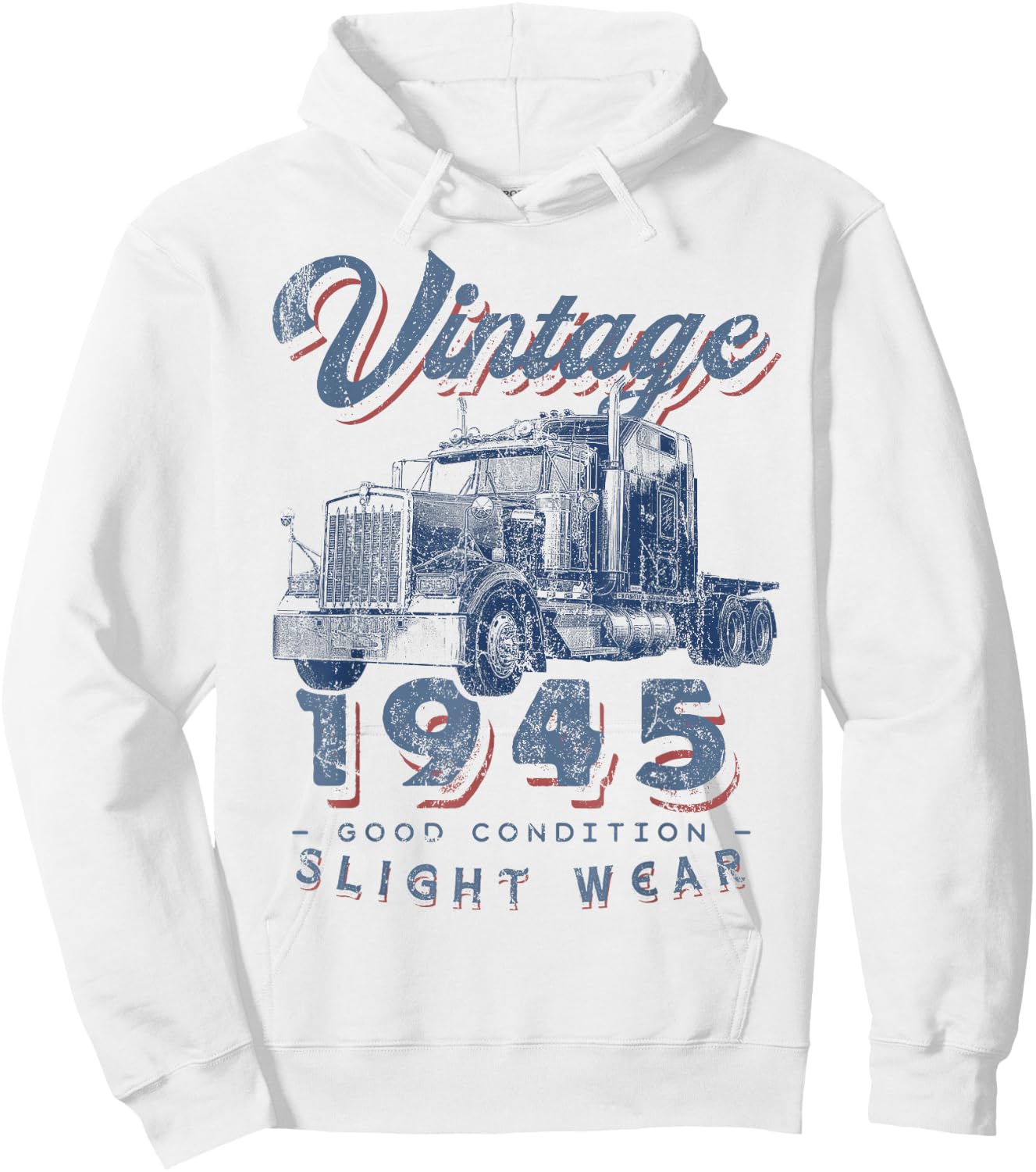 Vintage 1945 Trucker Big Rig Truck Driver 77th Birthday Hoodie - Hoodie | White
