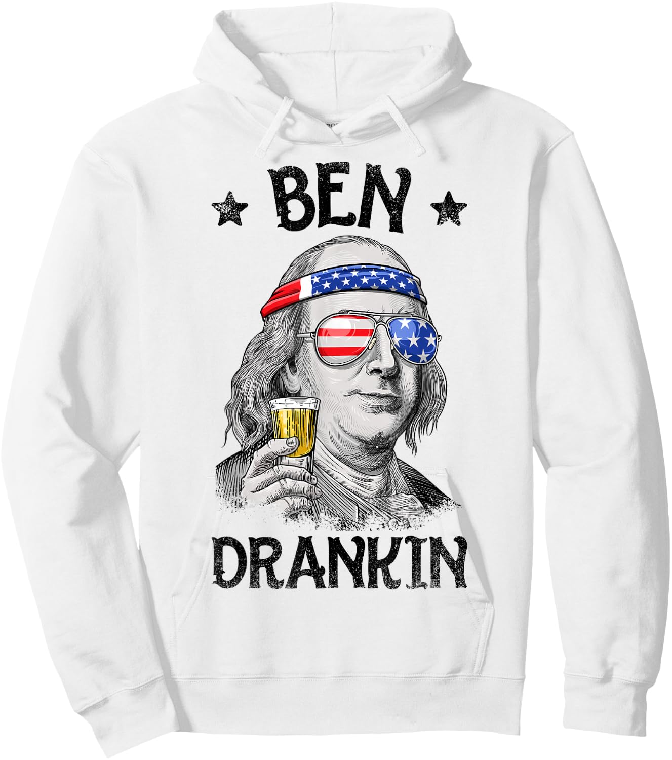 Ben Drankin 4th of July Benjamin Franklin Men Women USA Flag Hoodie - Hoodie | White