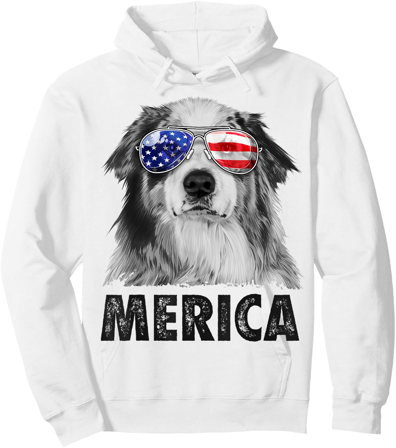 Aussie Australian Shepherd 4th of July Merica American Flag Hoodie - Hoodie | White