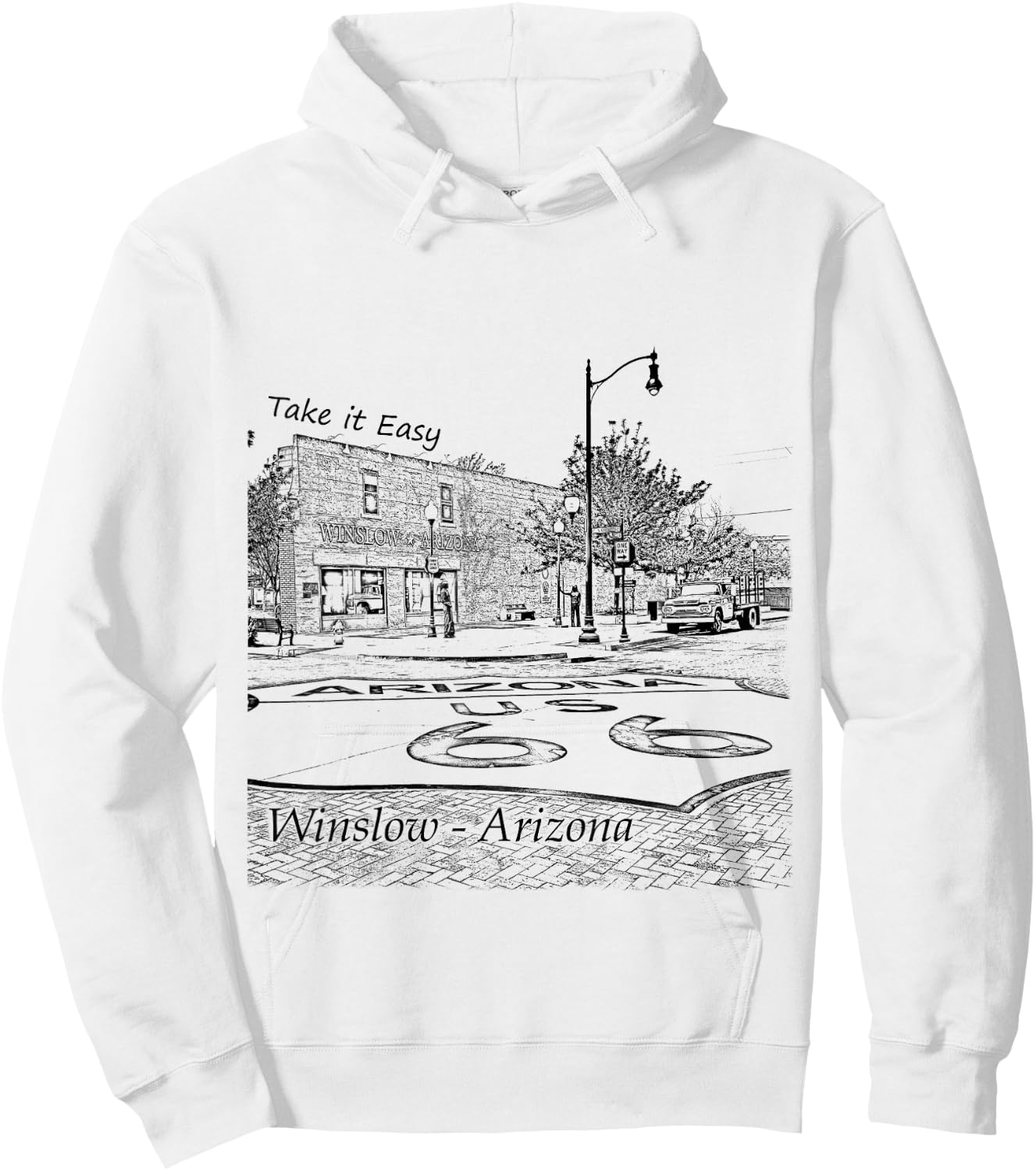 Winslow Arizona AZ US 66 take it Easy est. 1926 Mother Road Hoodie - Hoodie | White