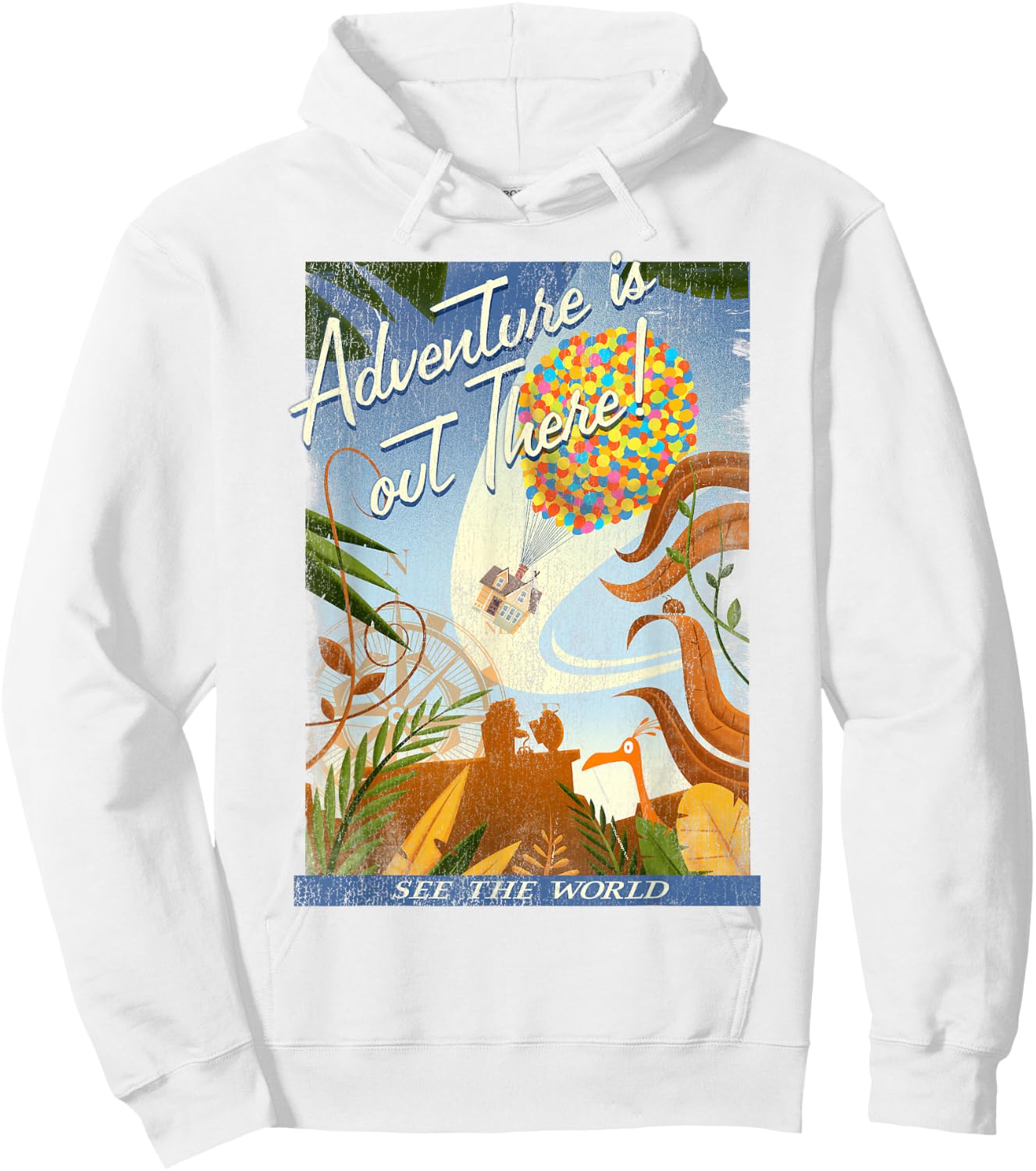 Disney Pixar Up Poster Distressed Vintage Graphic Hoodie - Hoodie | White