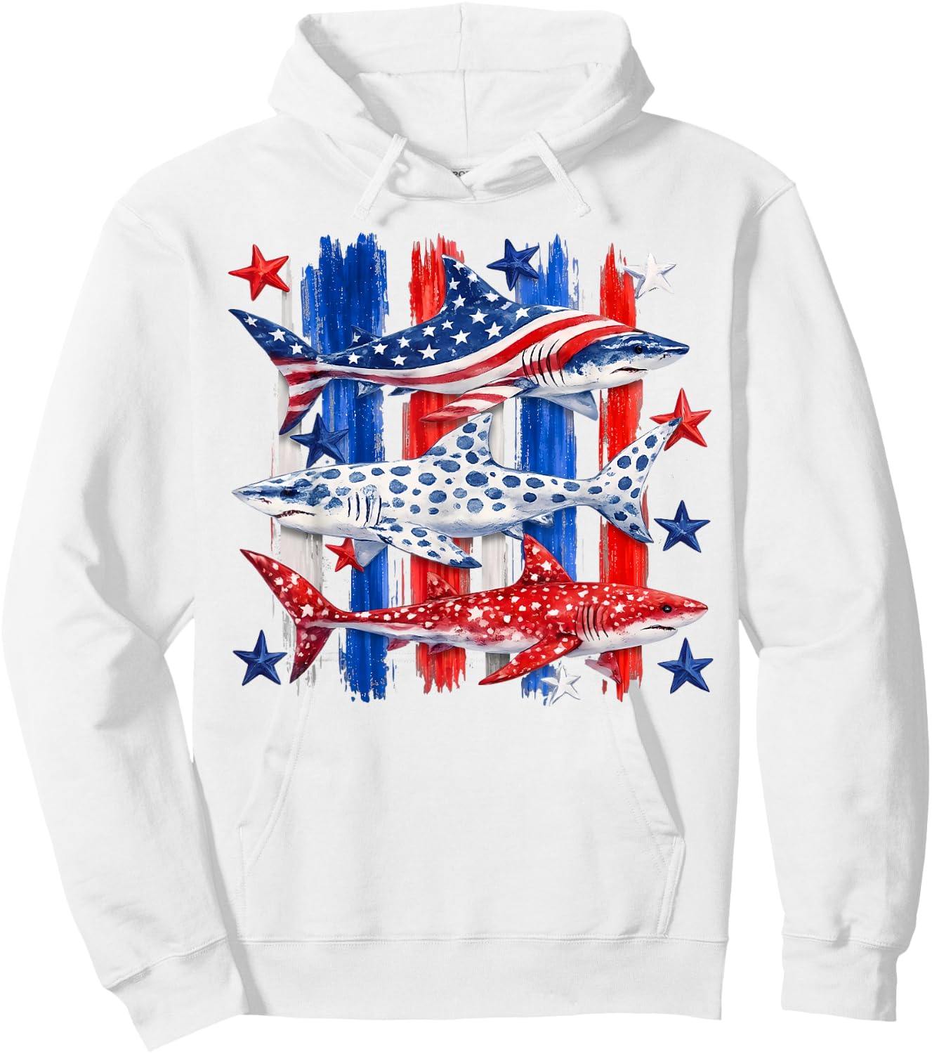Patriotic USA American Flag Shark Stars and Stripes Men Boys Hoodie - Hoodie | White