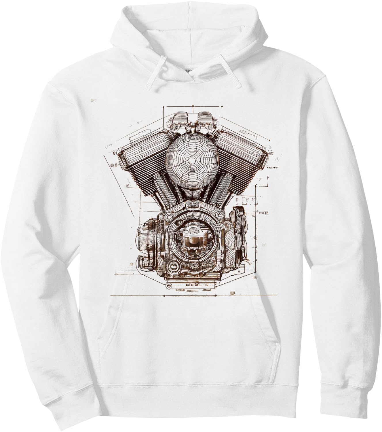 Motorcycle V-Twin Engine Blueprint Diagram Biker Graphic Hoodie - Hoodie | White