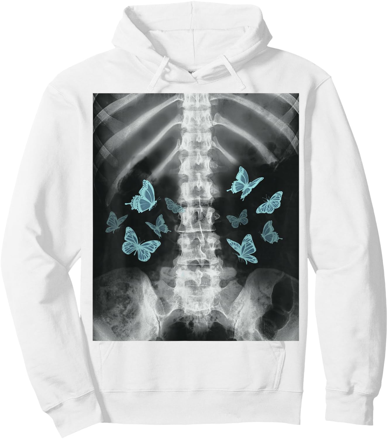 Xray Skeleton Blue Butterfly Egirl y2k Harajuku Dark Grunge Hoodie - Hoodie | White