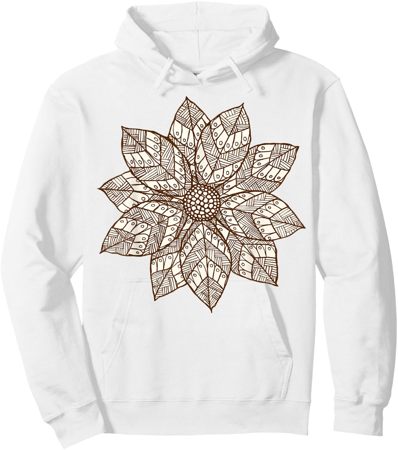 Brown & White Mandala Flower Yoga Sacred Mantra Geometry Hoodie - Hoodie | White