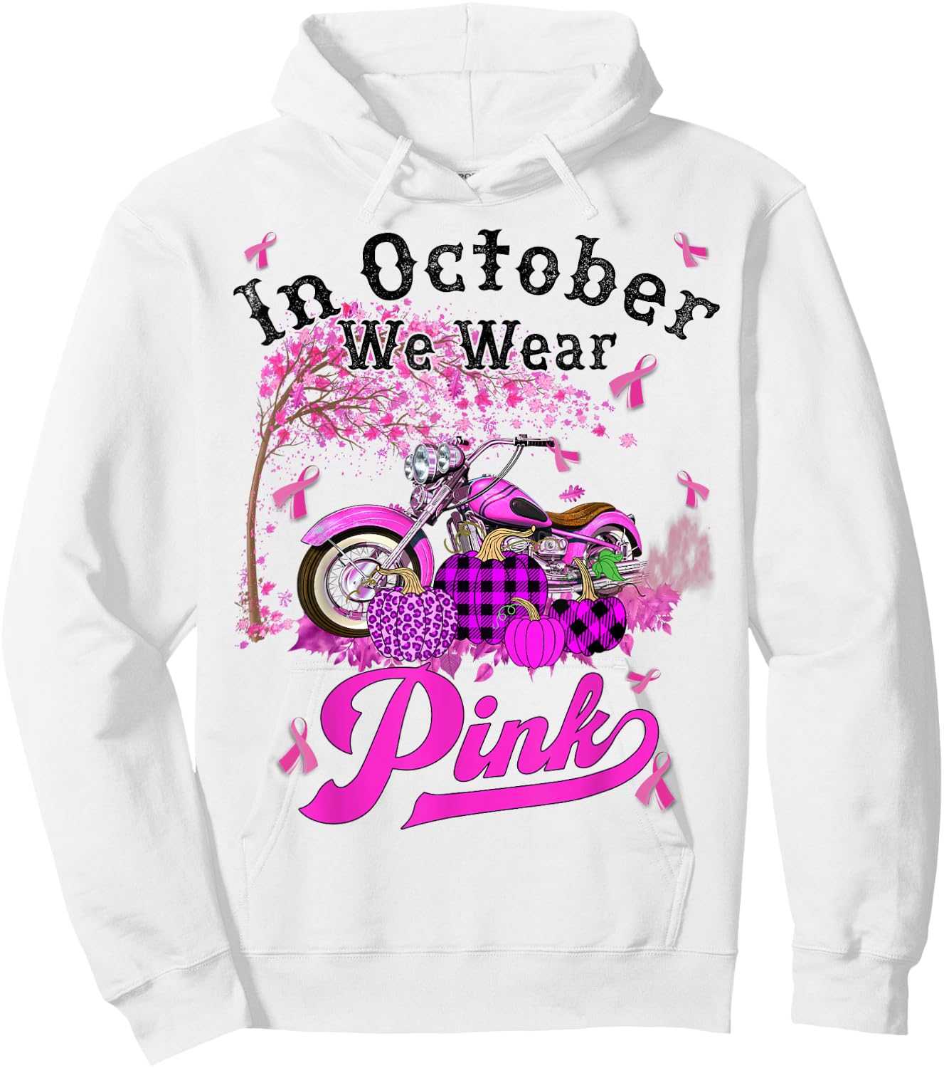 In October We Wear Pink Motorcycle Breast Cancer Bikers Hoodie - Hoodie | White