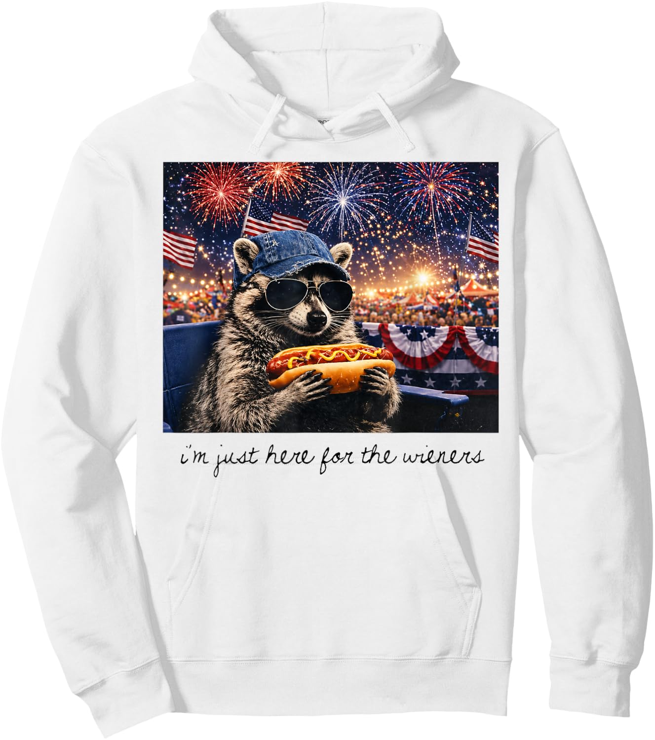 I'm Just Here for The Wieners Funny Raccoon Hot Dog Art Hoodie - Hoodie | White