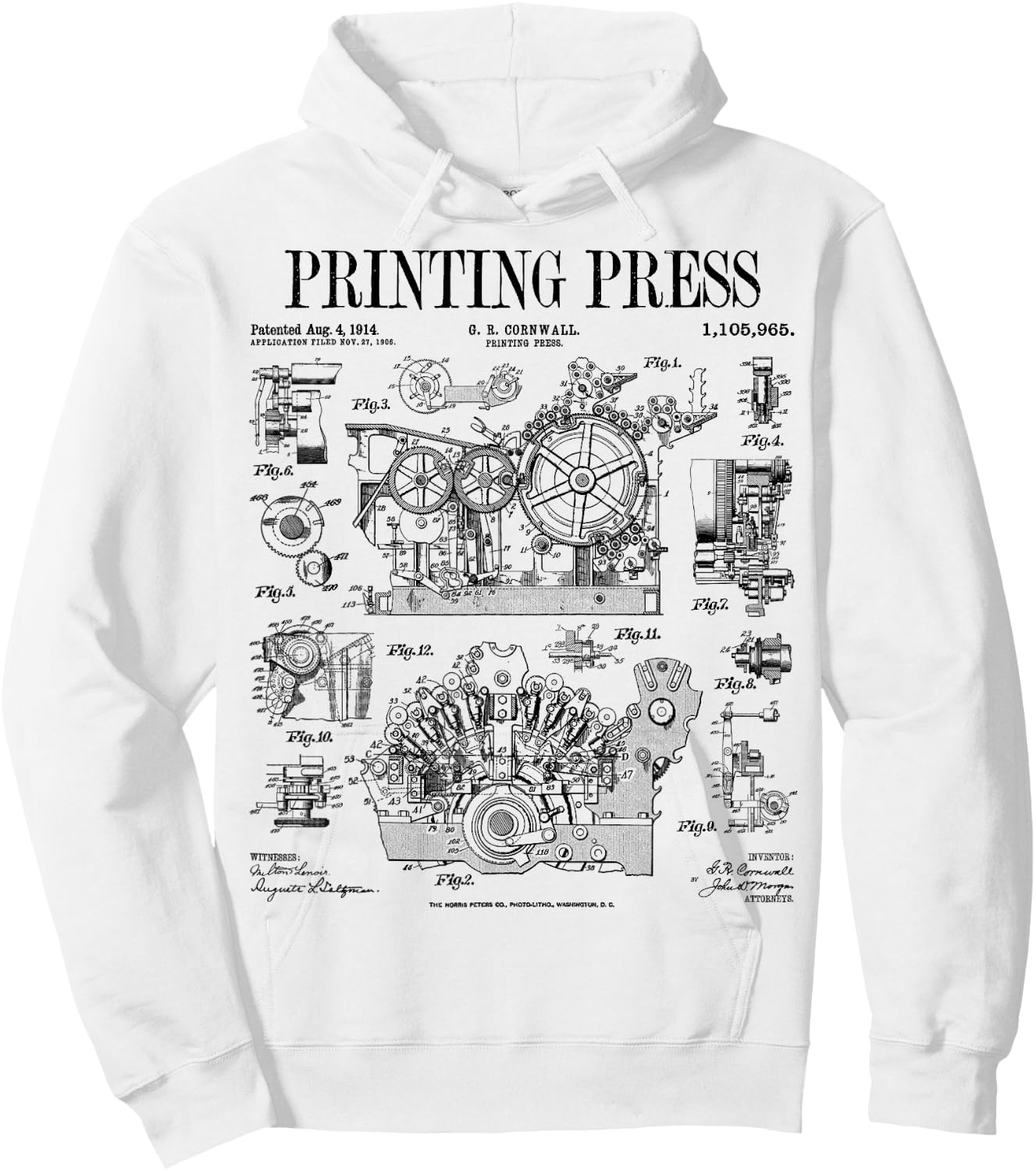 Book Printing Press Newspaper Printer Vintage Patent Print Hoodie - Hoodie | White