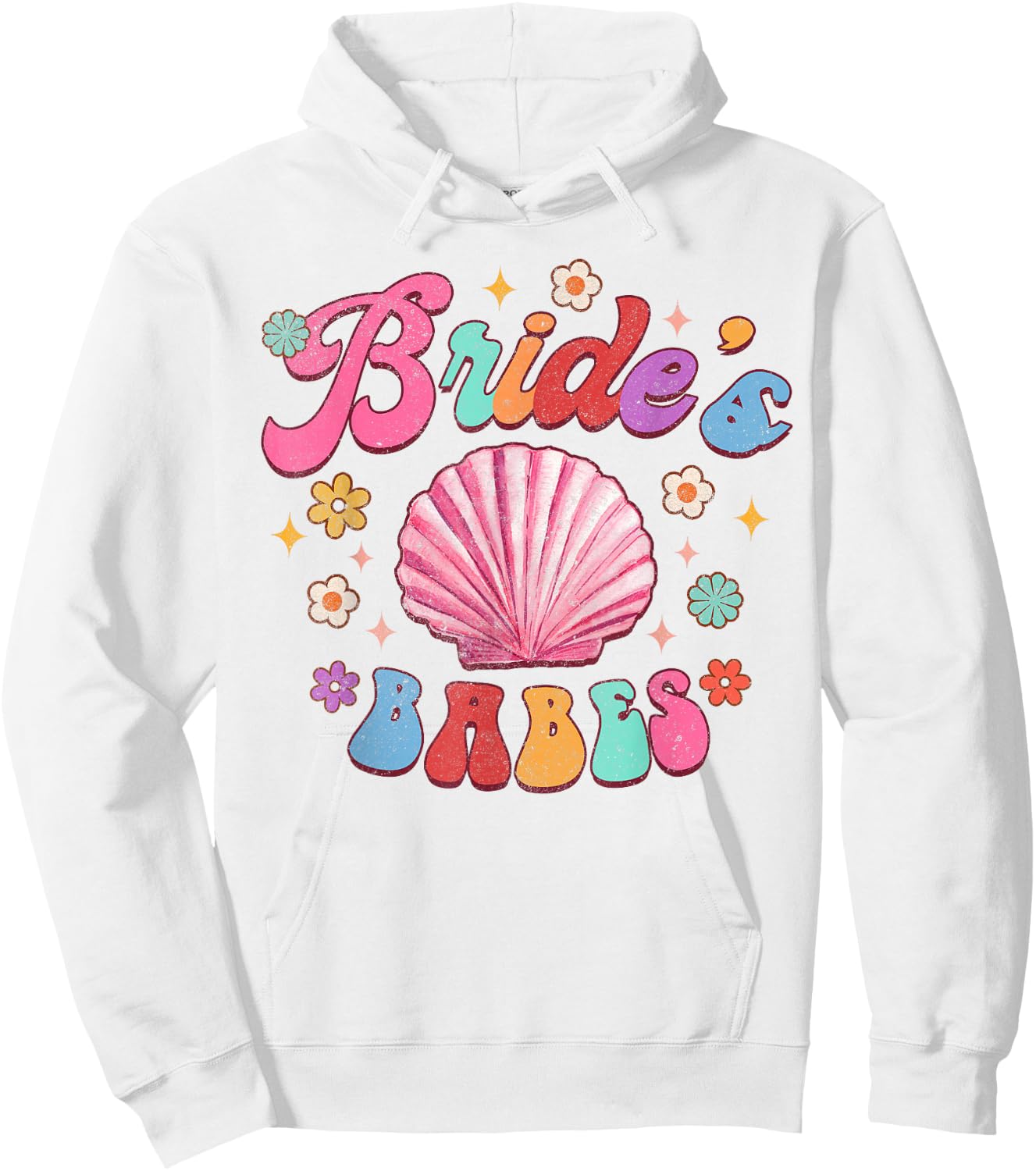 Bride's Babe Bridesmaid Beach Bachelorette Groovy Matching Hoodie - Hoodie | White