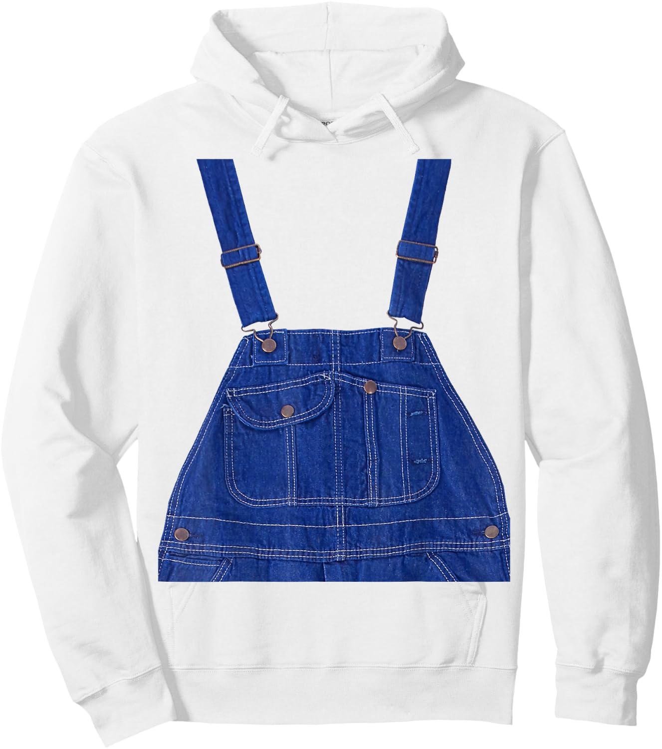 Blue Color Overall Printed On A Yellow Color Hoodie - Hoodie | White