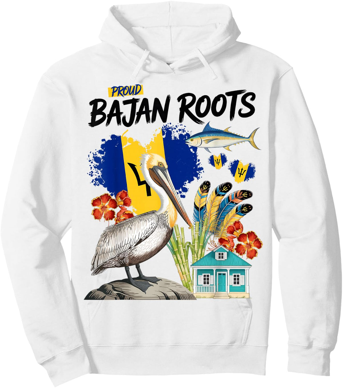 Bajan Flag Costume Outfit Idea & Barbados Themed Hoodie - Hoodie | White