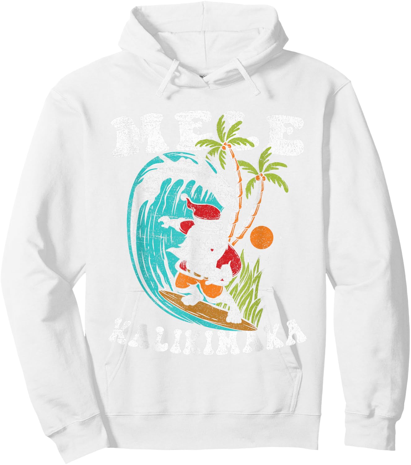 Mele Kalikimaka Hawaii Christmas Surfing Santa Hoodie - Hoodie | White