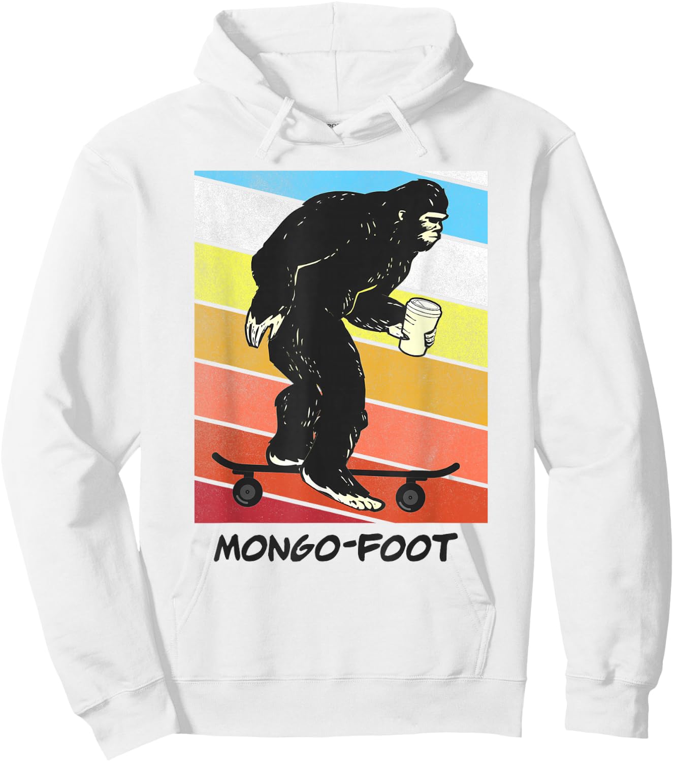 Mongo Foot Bigfoot Sasquatch Skateboard Skating with Coffee Hoodie - Hoodie | White