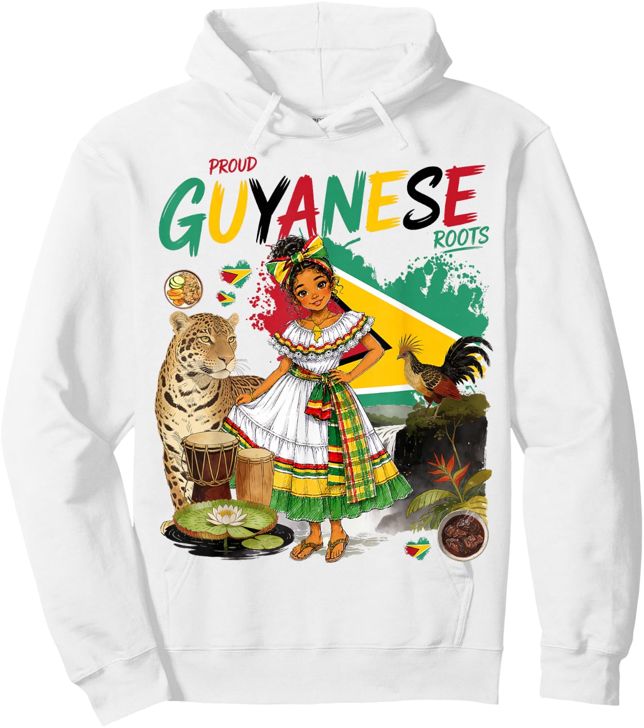 Guyanese Heritage Girls Outfit Idea & Guyana Flag Themed Hoodie - Hoodie | White
