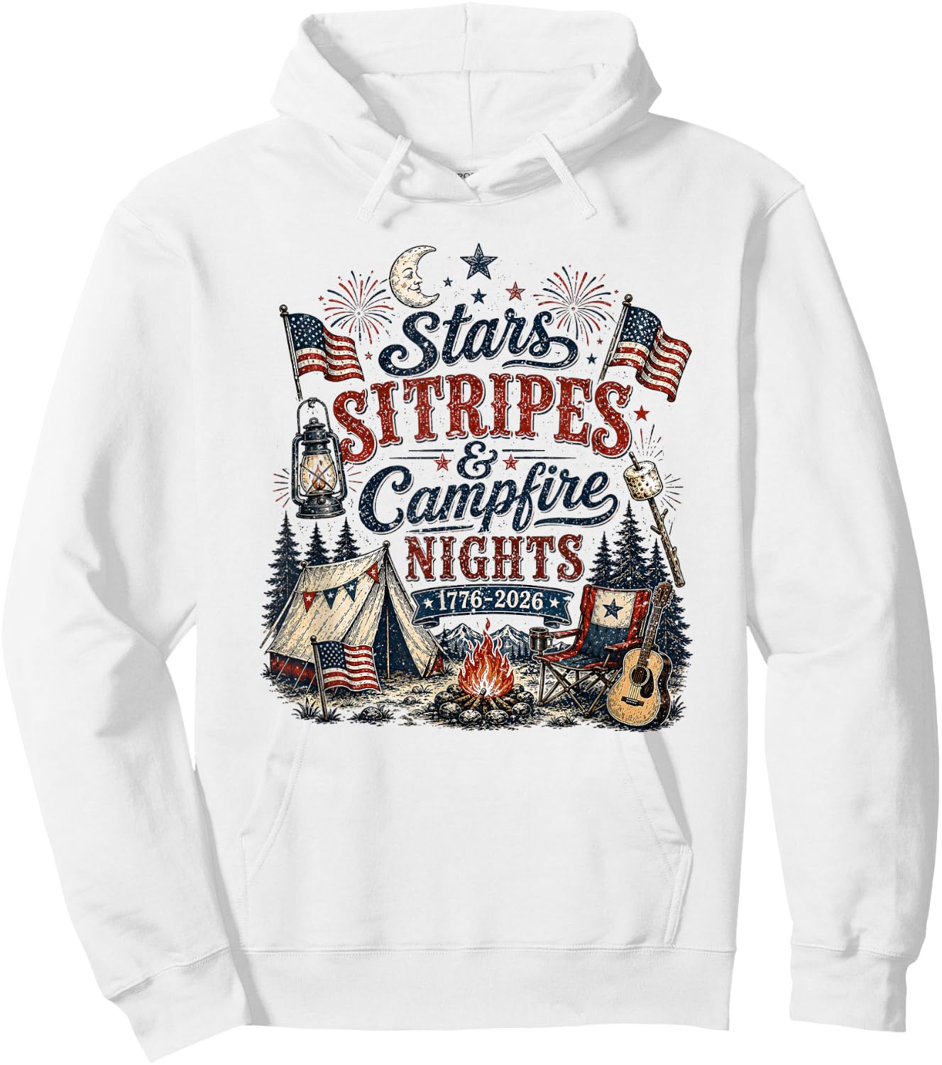 Stars Stripes and Campfires Funny Patriotic Camping Day Hoodie - Hoodie | White
