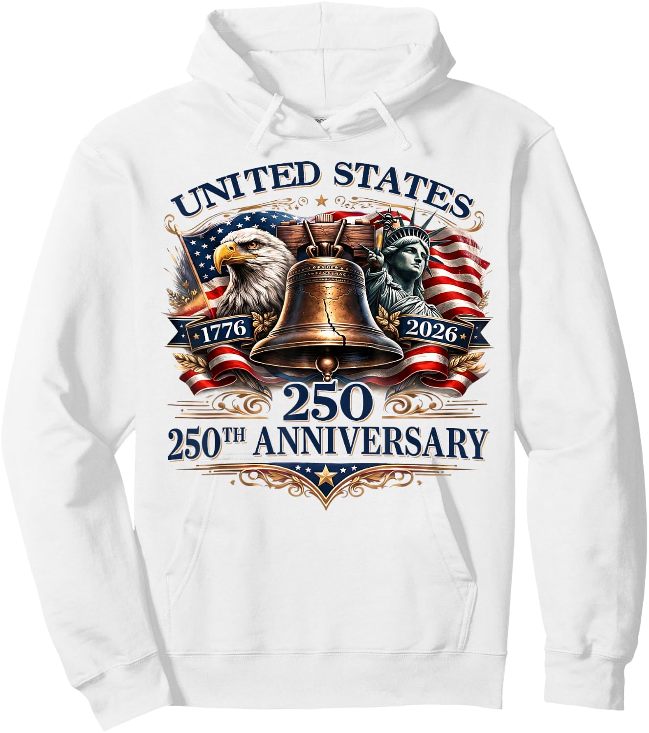 250th Anniversary 1776 2026 USA Patriotic Eagle 4th of July Hoodie - Hoodie | White