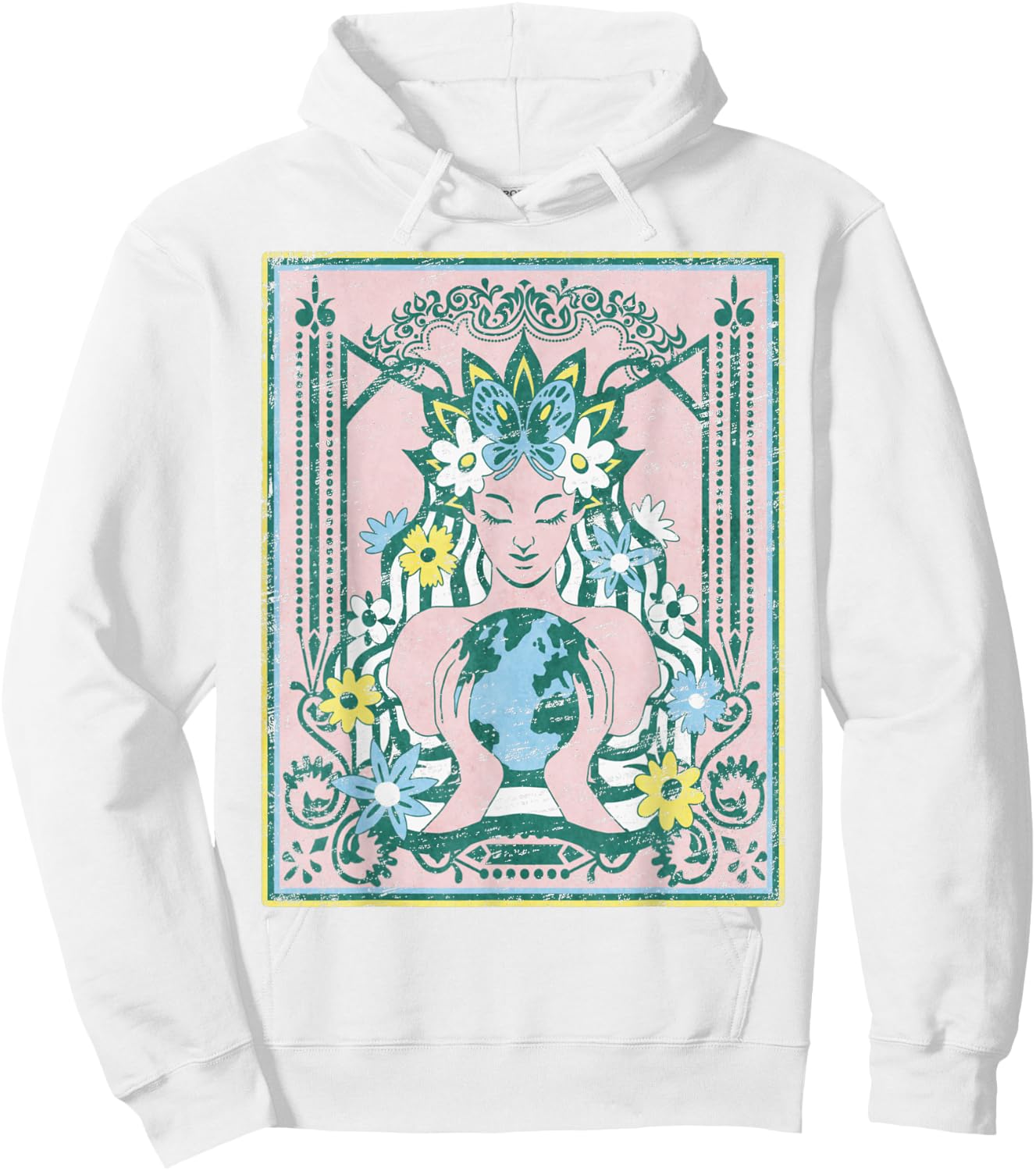 Mother Planet Earth Day Nature Vintage Art Nouveau Hippie Hoodie - Hoodie | White