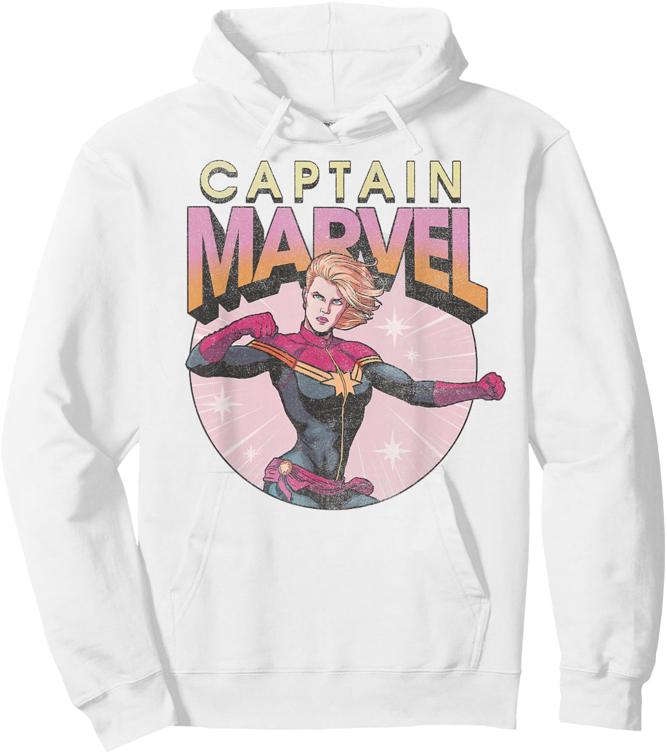 Marvel Comics Captain Marvel Distressed Vintage Circle Logo Hoodie - Hoodie | White
