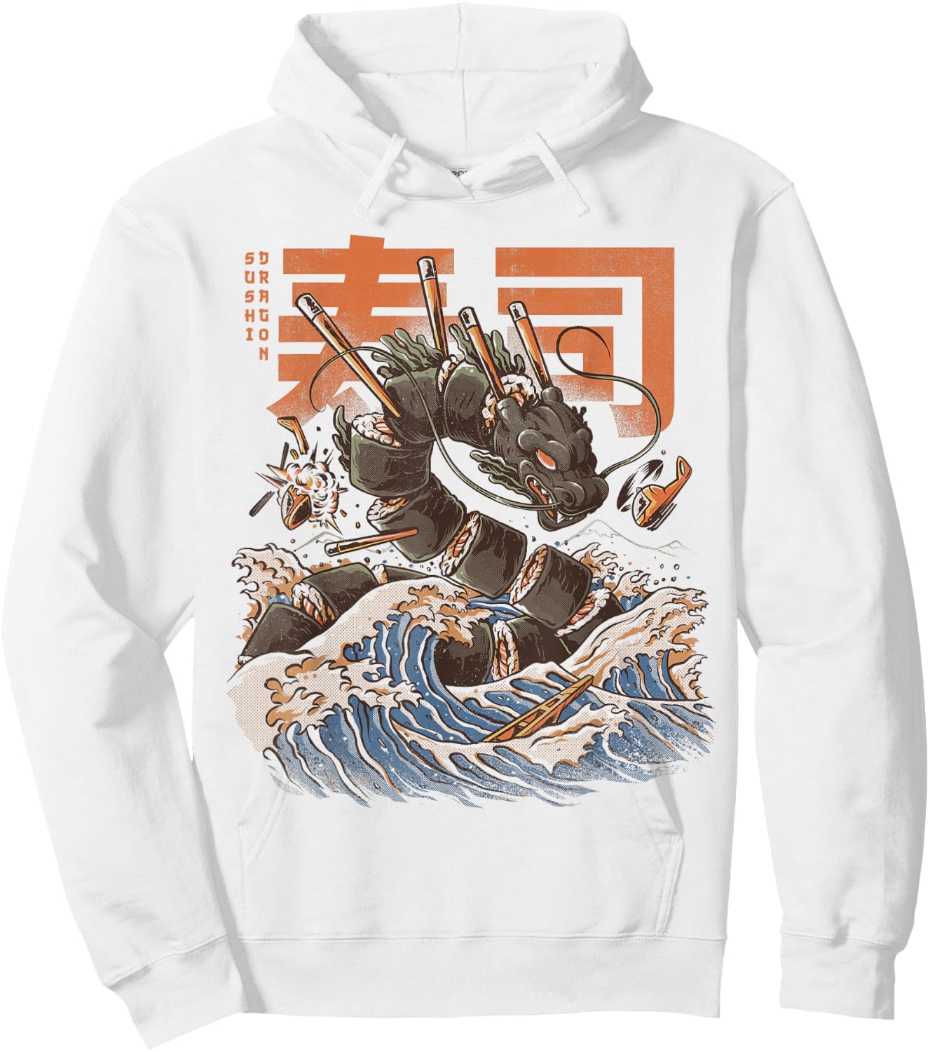 Great Sushi Dragon Japanese Food Kawaii Dragon Anime Hoodie - Hoodie | White