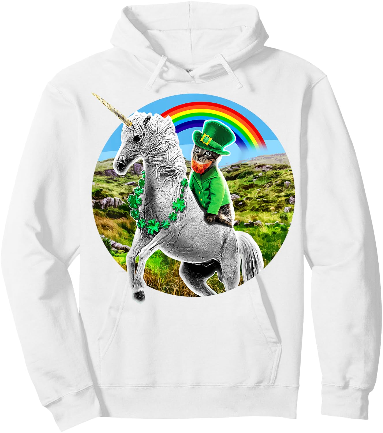 St. Patricks Day Unicorn Rainbow Leprechaun Cat Shirt Gift Hoodie - Hoodie | White
