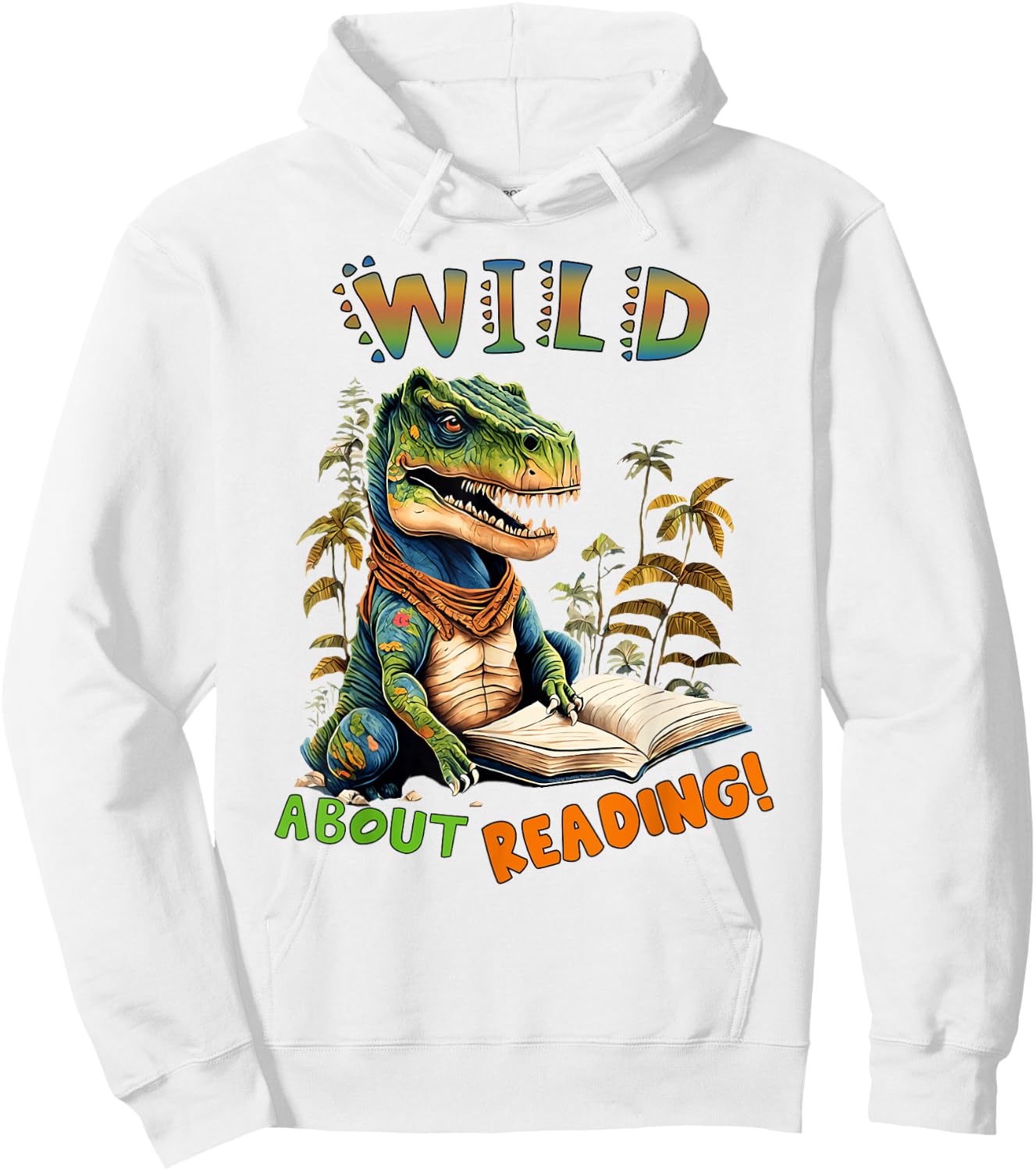 Librarian Teacher Kids Wild About Reading Dinosaur Reading Hoodie - Hoodie | White