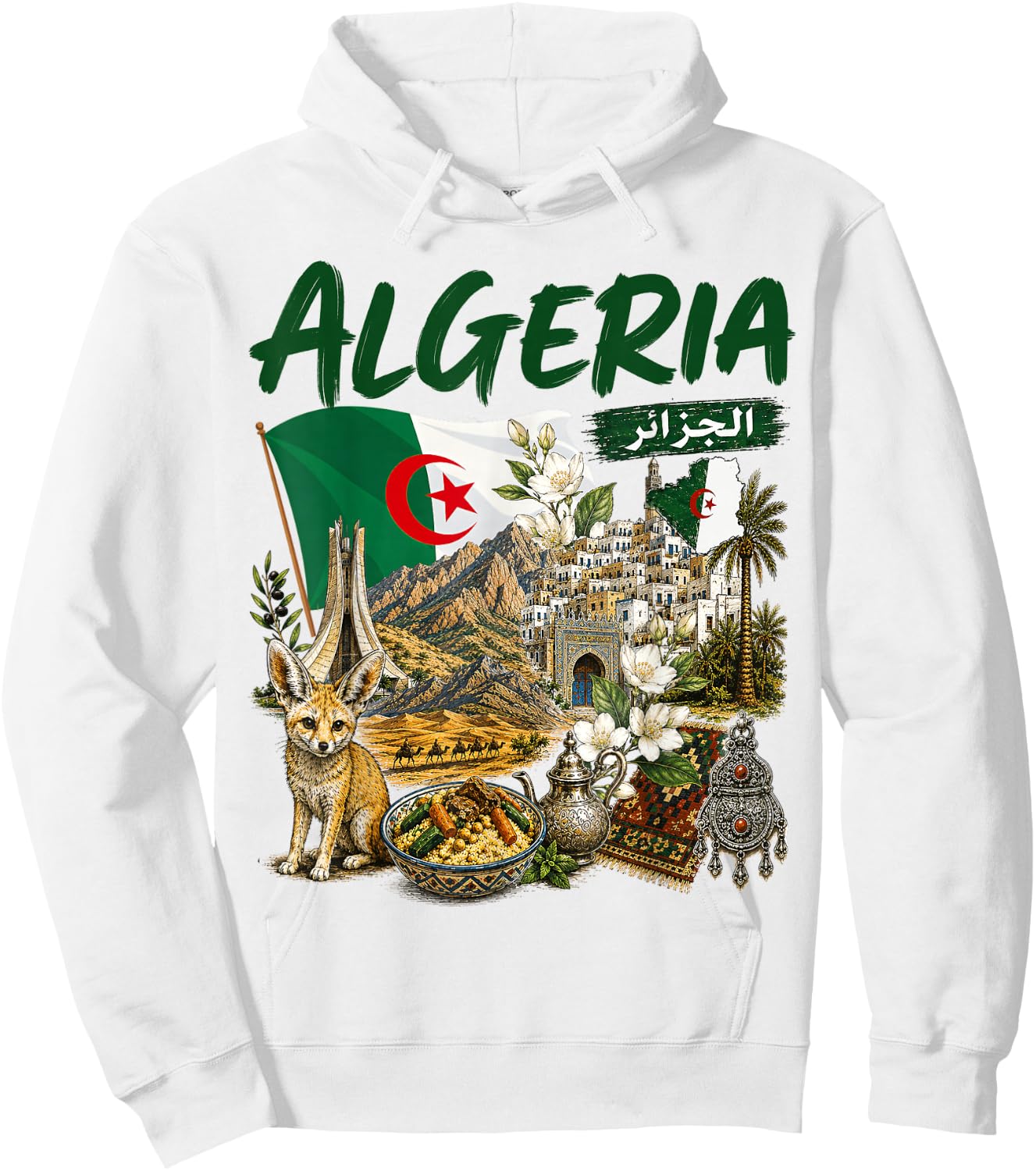 Algerian Flag Heritage Outfit Idea Algeria Themed Hoodie - Hoodie | White