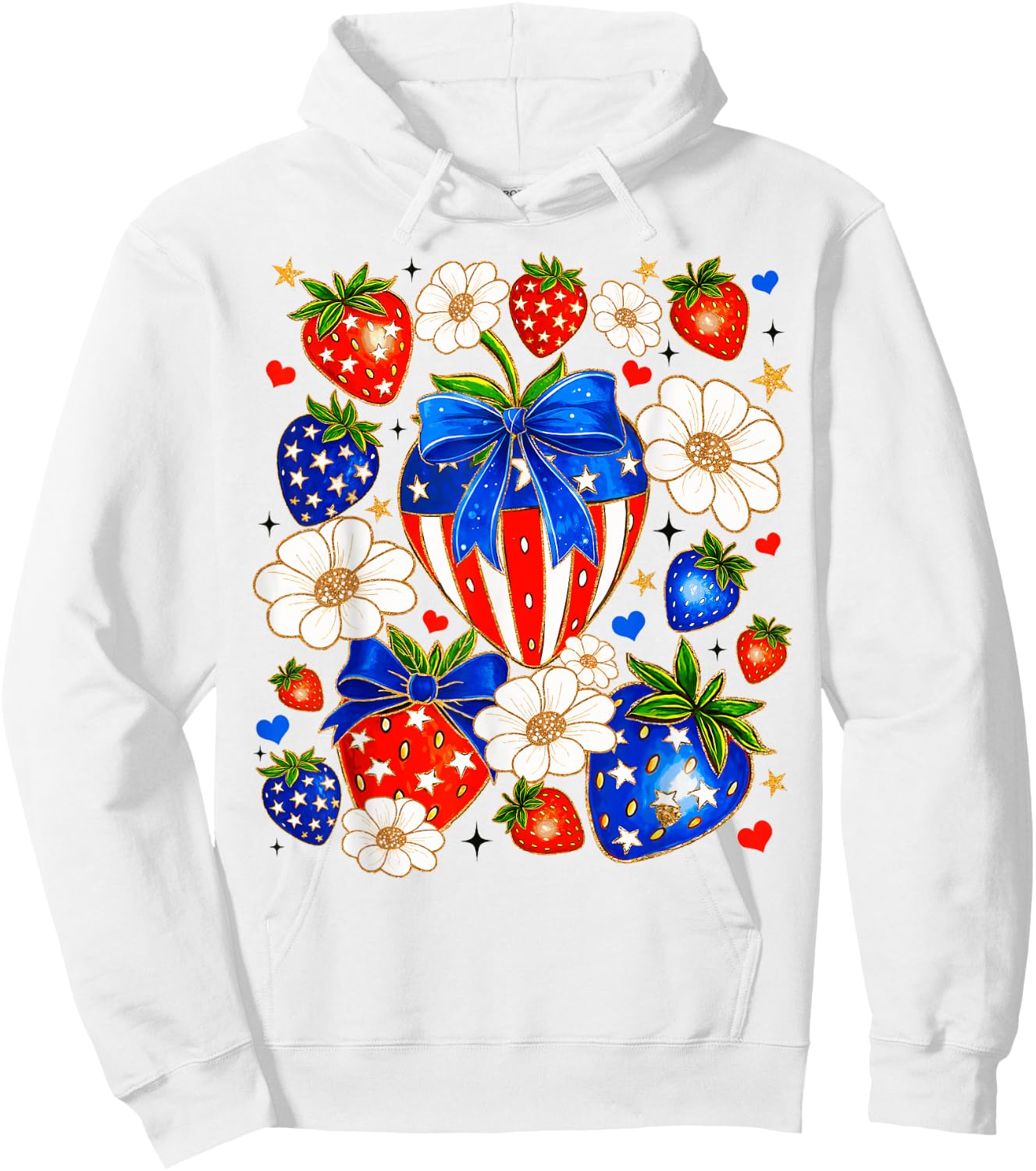 Cute Strawberries Bow USA Flag Independence Day 4th Of July Hoodie - Hoodie | White
