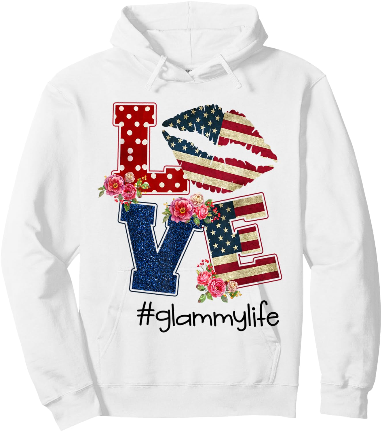 Love Glammy life -Lips flag-Gift Independence day Men Hoodie - Hoodie | White
