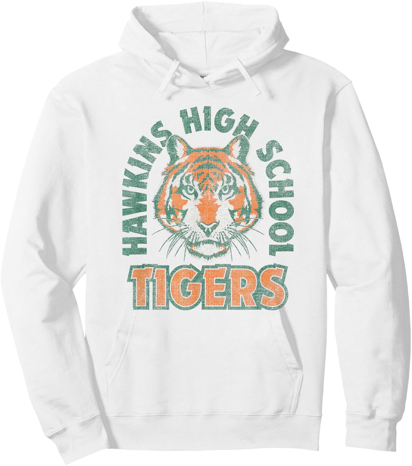 Stranger Things 4 Hawkins Tigers Faded Logo Hoodie - Hoodie | White