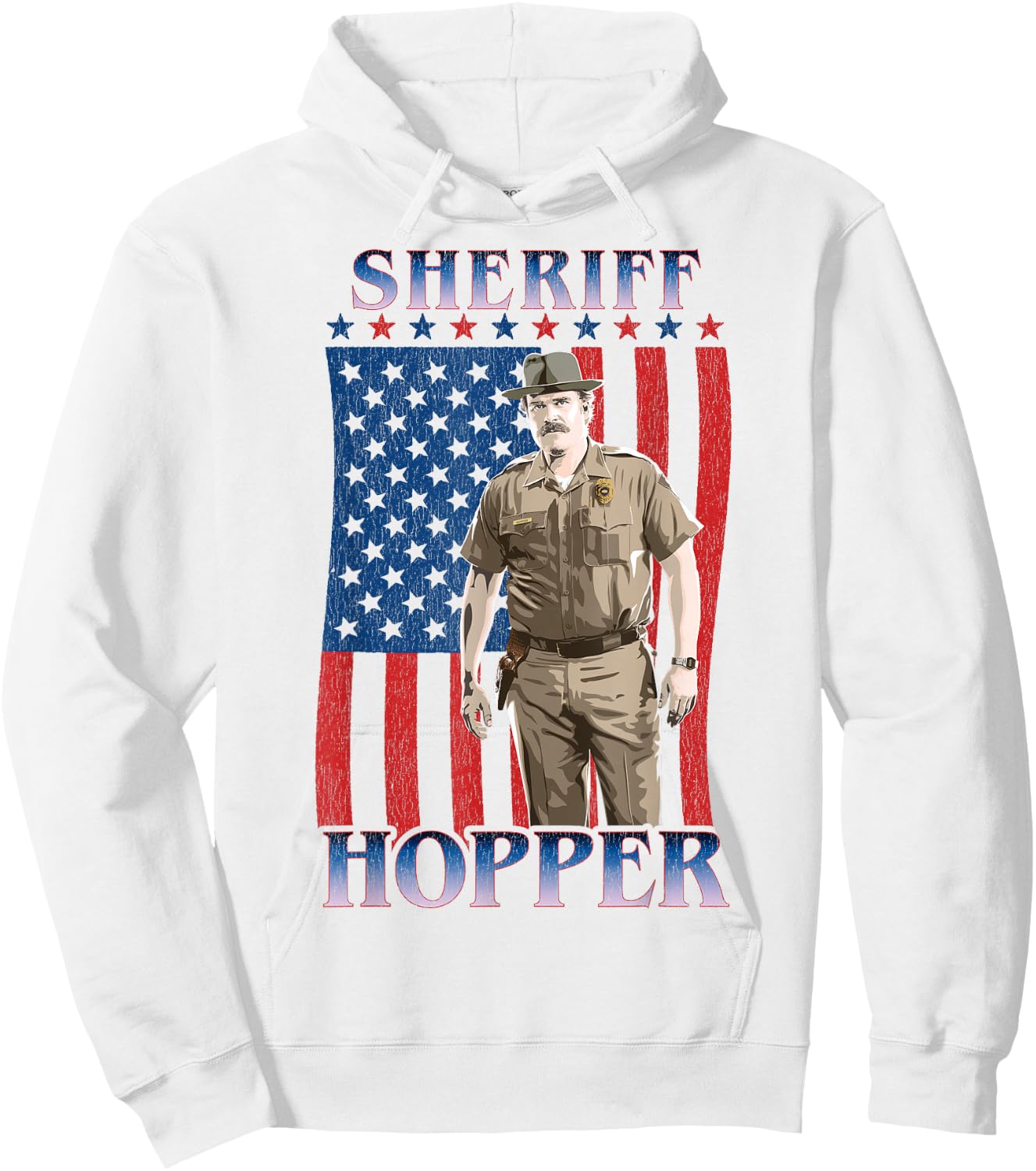 Stranger Things Sheriff Hopper American Flag Poster Hoodie - Hoodie | White