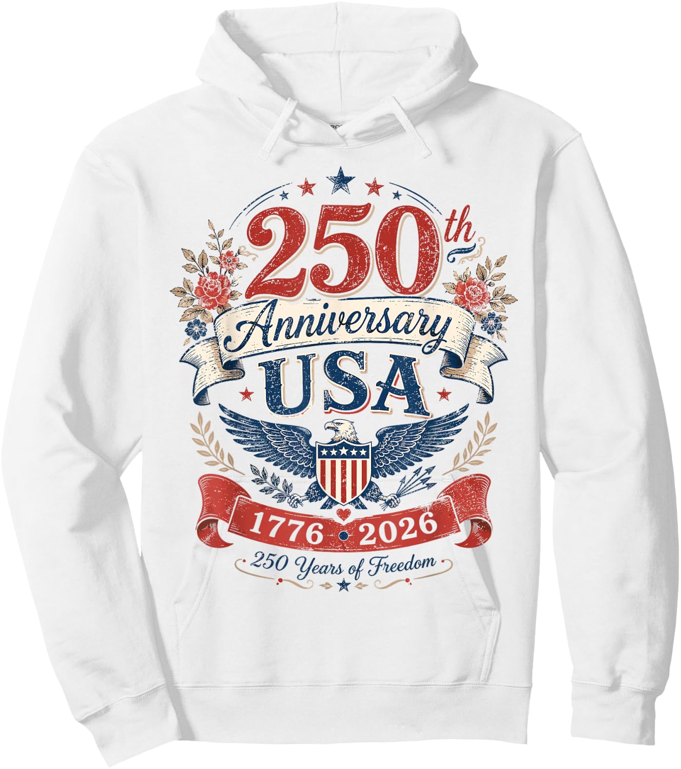 250th Anniversary USA Women Vintage Patriotic 1776 2026 Hoodie - Hoodie | White