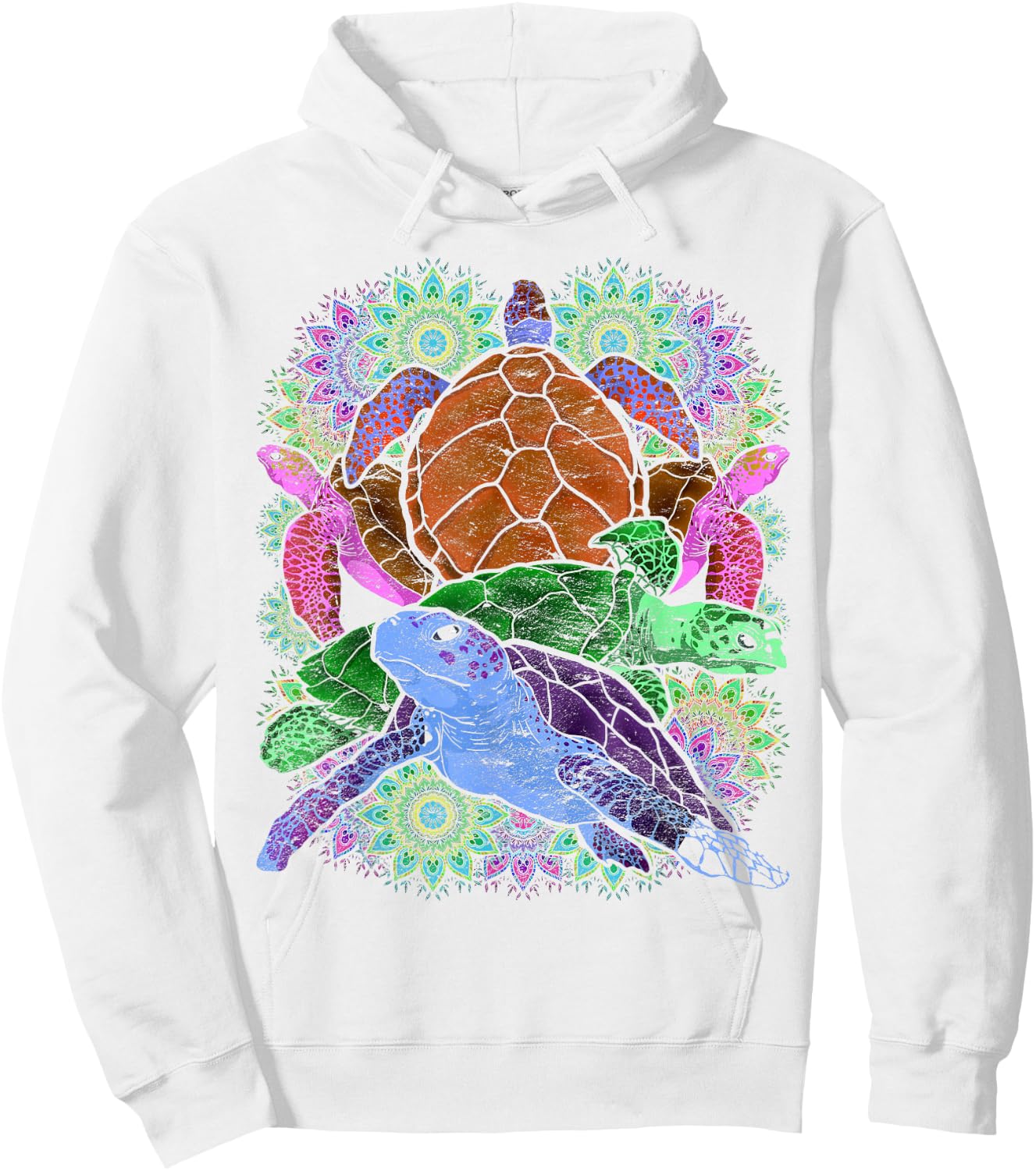 Colourful Mandala Hawaiian Tattoo Ocean Animal Turtle Hoodie - Hoodie | White