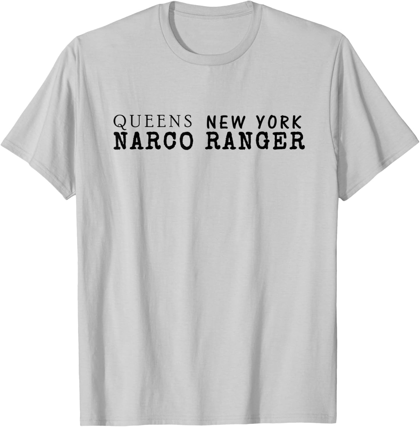 Best Queens NY Narco Ranger Black Text T with Skull T-Shirt - T-Shirt | Ash