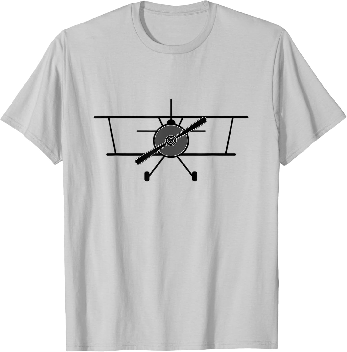 Classic Bi-Plane, Aviation and Aircraft Line Art T-Shirt - T-Shirt | Ash