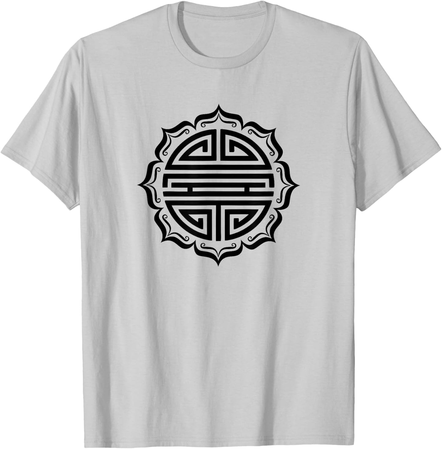 Shou lucky charm symbol Chinese long life lotus flower luck T-Shirt - T-Shirt | Ash