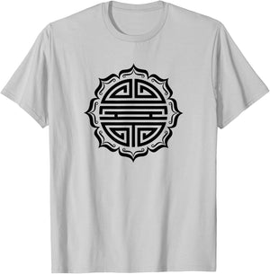 Shou lucky charm symbol Chinese long life lotus flower luck T-Shirt - T-Shirt | Ash