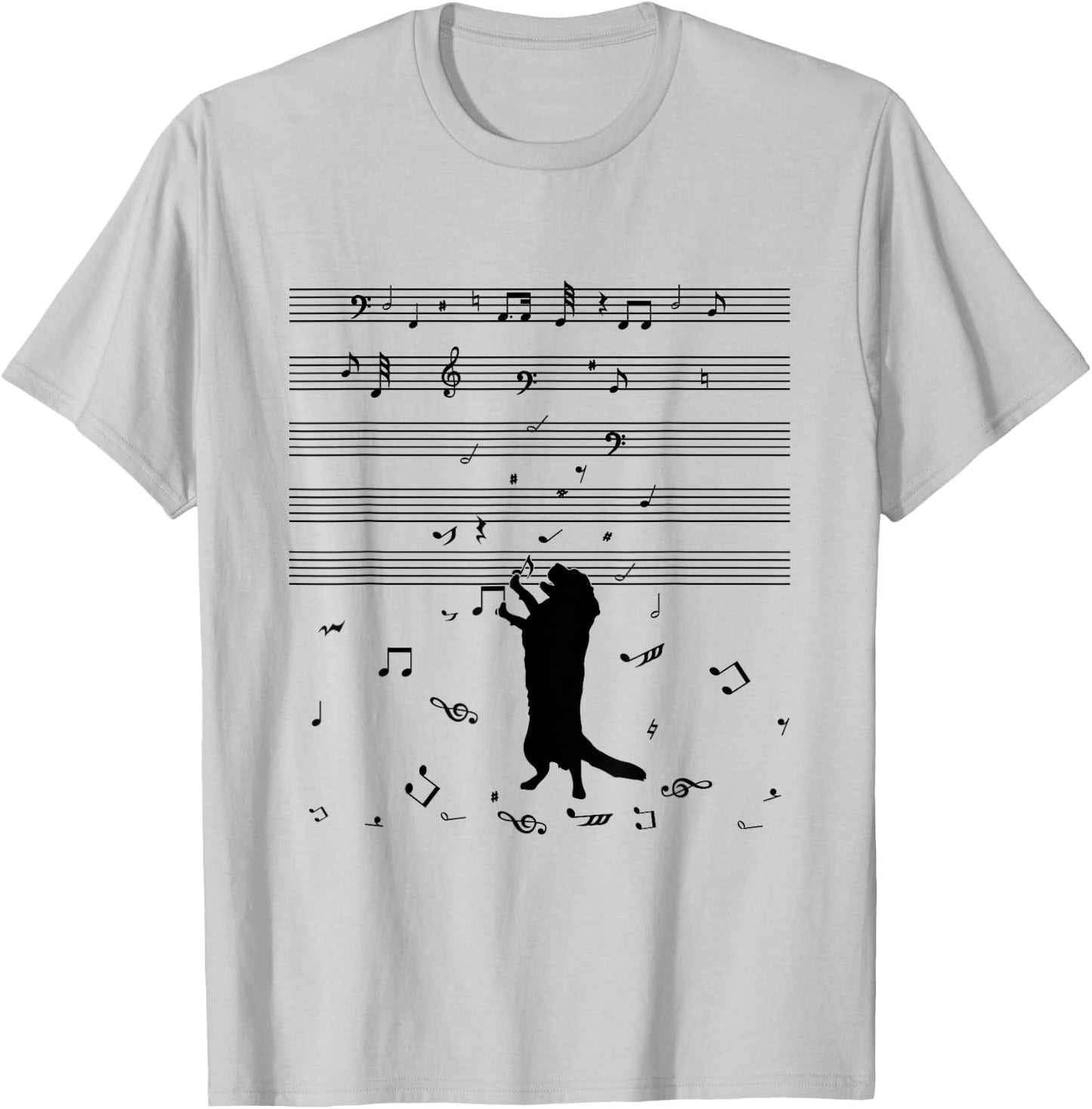 Dog Music Notes Treble Clef Dog Holder & Musicians T-Shirt - T-Shirt | Ash