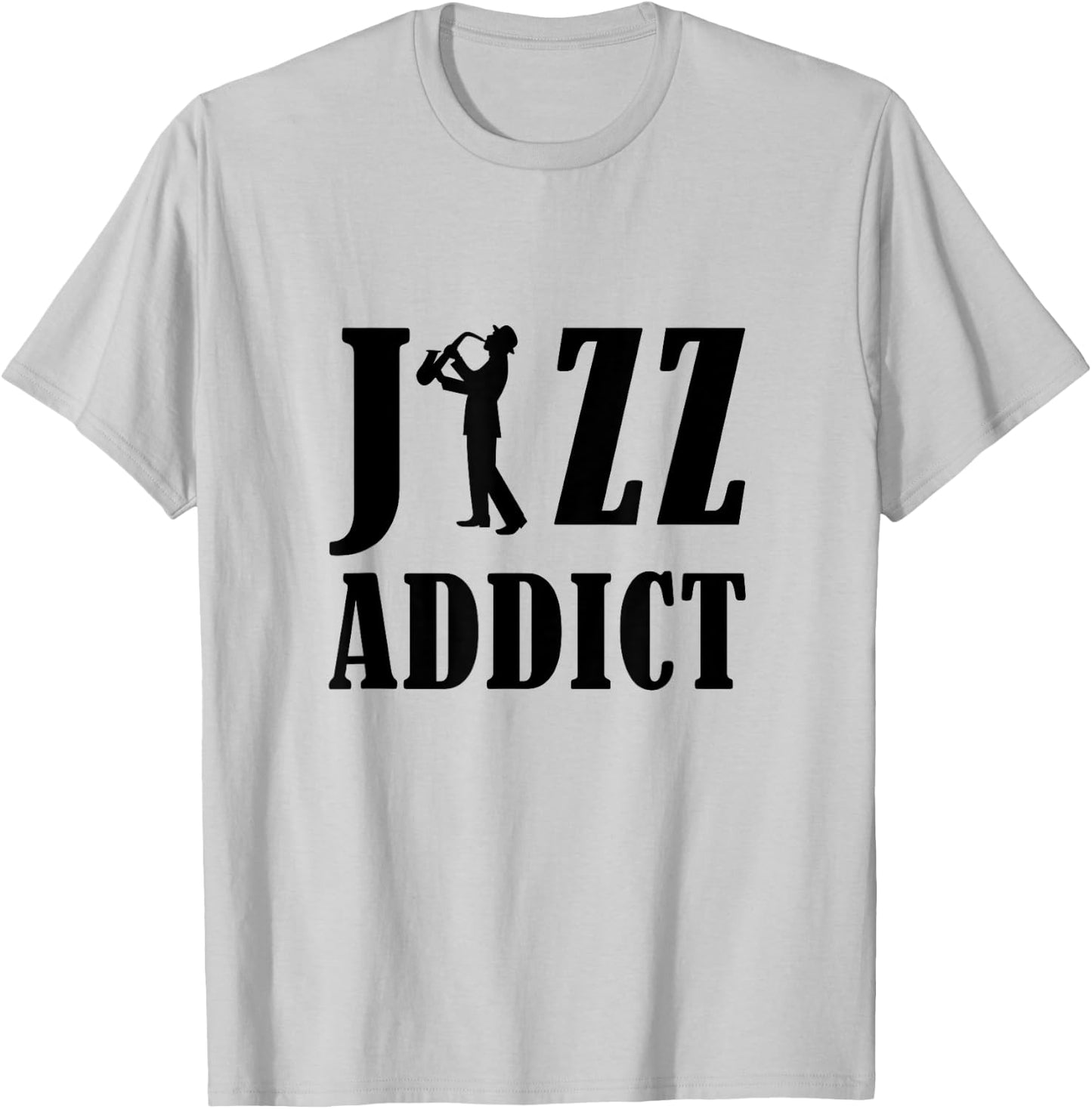 Funny Suggestive Jazz Addict Playing Saxophone Text Outline T-Shirt - T-Shirt | Ash