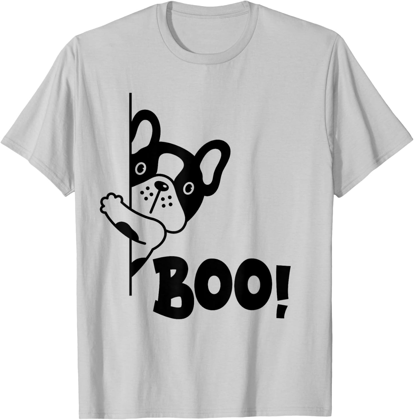 Boo! | Funny Hiding Peekaboo Scary Halloween French Bulldog Men Women Kids T-Shirt - T-Shirt | Ash