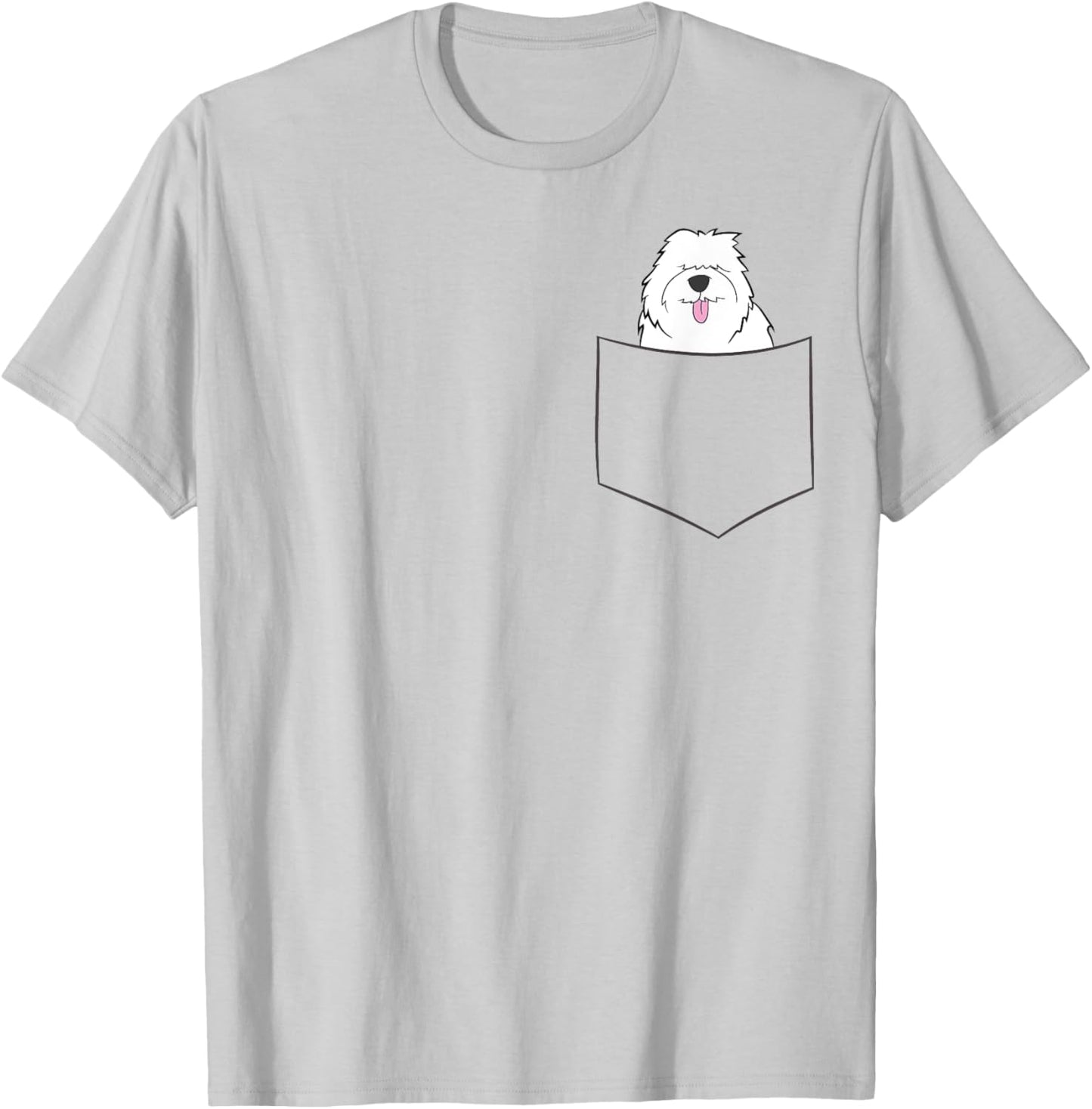 Old English Sheepdog In A Pocket English Sheepdog Dog Men Women Girls Kids T-Shirt - T-Shirt | Ash
