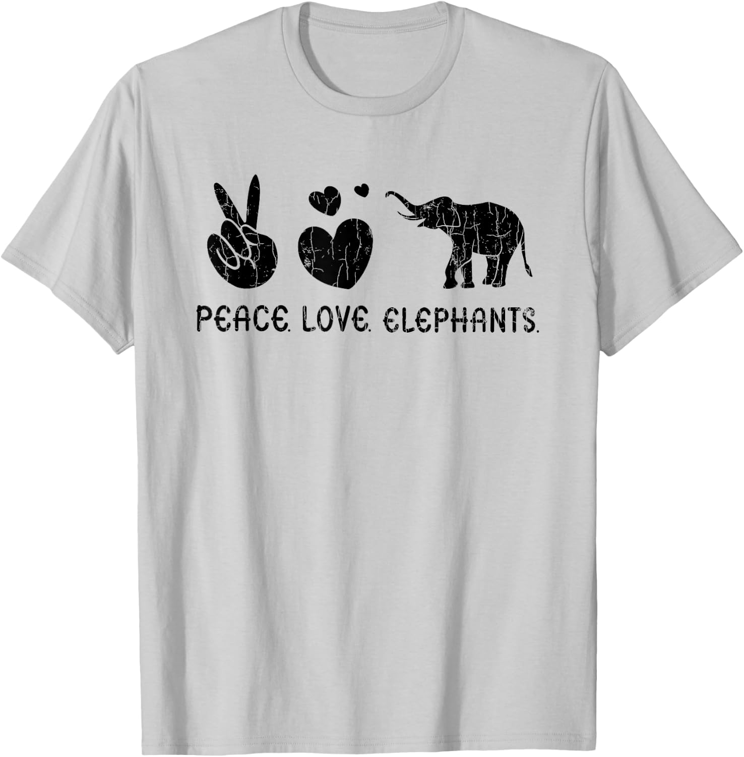 Peace Love Elephants Funny Elephant Lover Boys Girls Graphic T-Shirt - T-Shirt | Ash