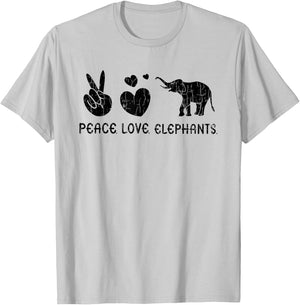 Peace Love Elephants Funny Elephant Lover Boys Girls Graphic T-Shirt - T-Shirt | Ash