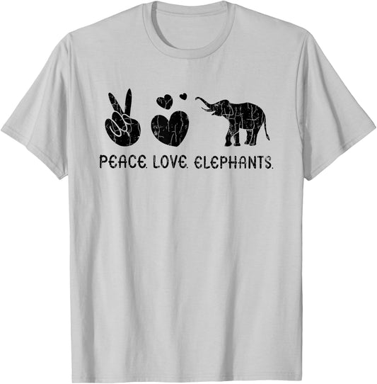 Peace Love Elephants Funny Elephant Lover Boys Girls Graphic T-Shirt - T-Shirt | Ash